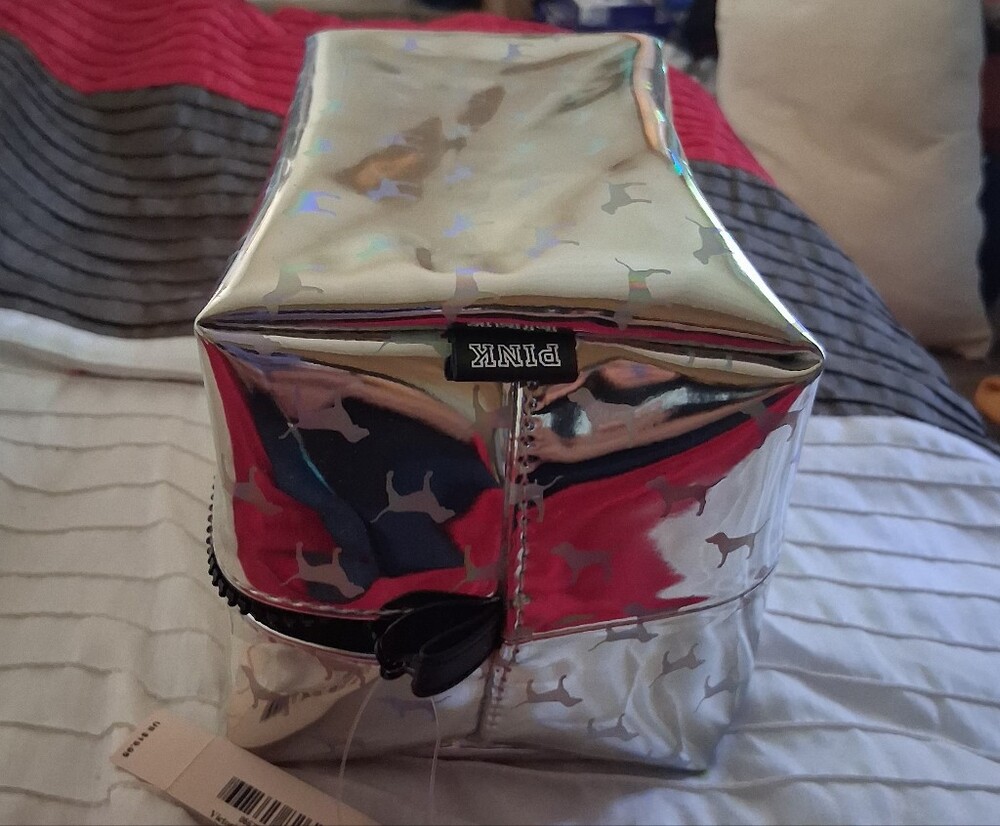 PINK Victoria's Secret Holographic Silver Cosmetic Pouch